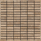 Noce Travertine 5/8x2 Tumbled Mosaic sheet with deep brown tones