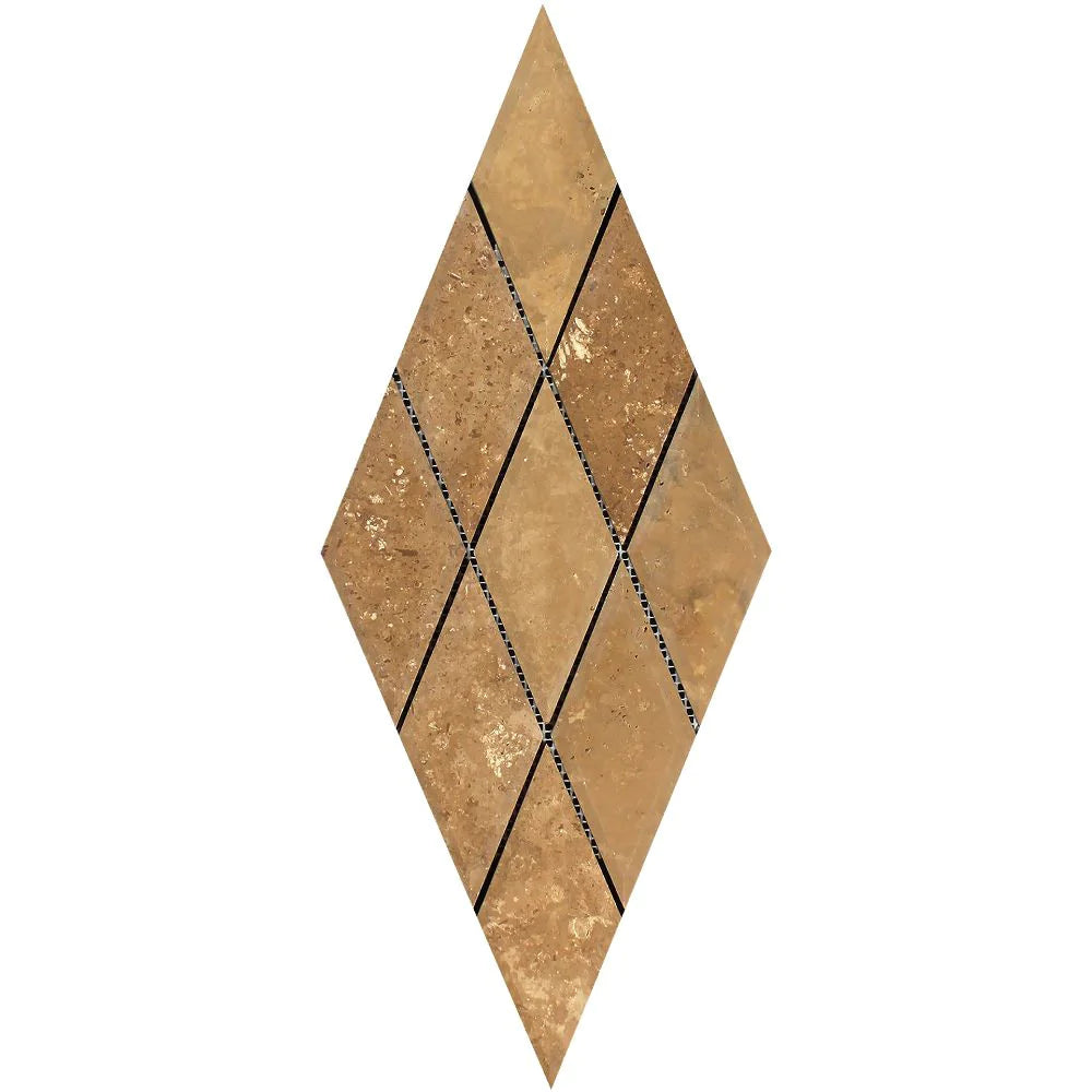 Noce travertine diamond mosaic 3x6 deep bevel