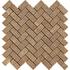 Noce Travertine 1x2 Herringbone Tumbled Mosaic