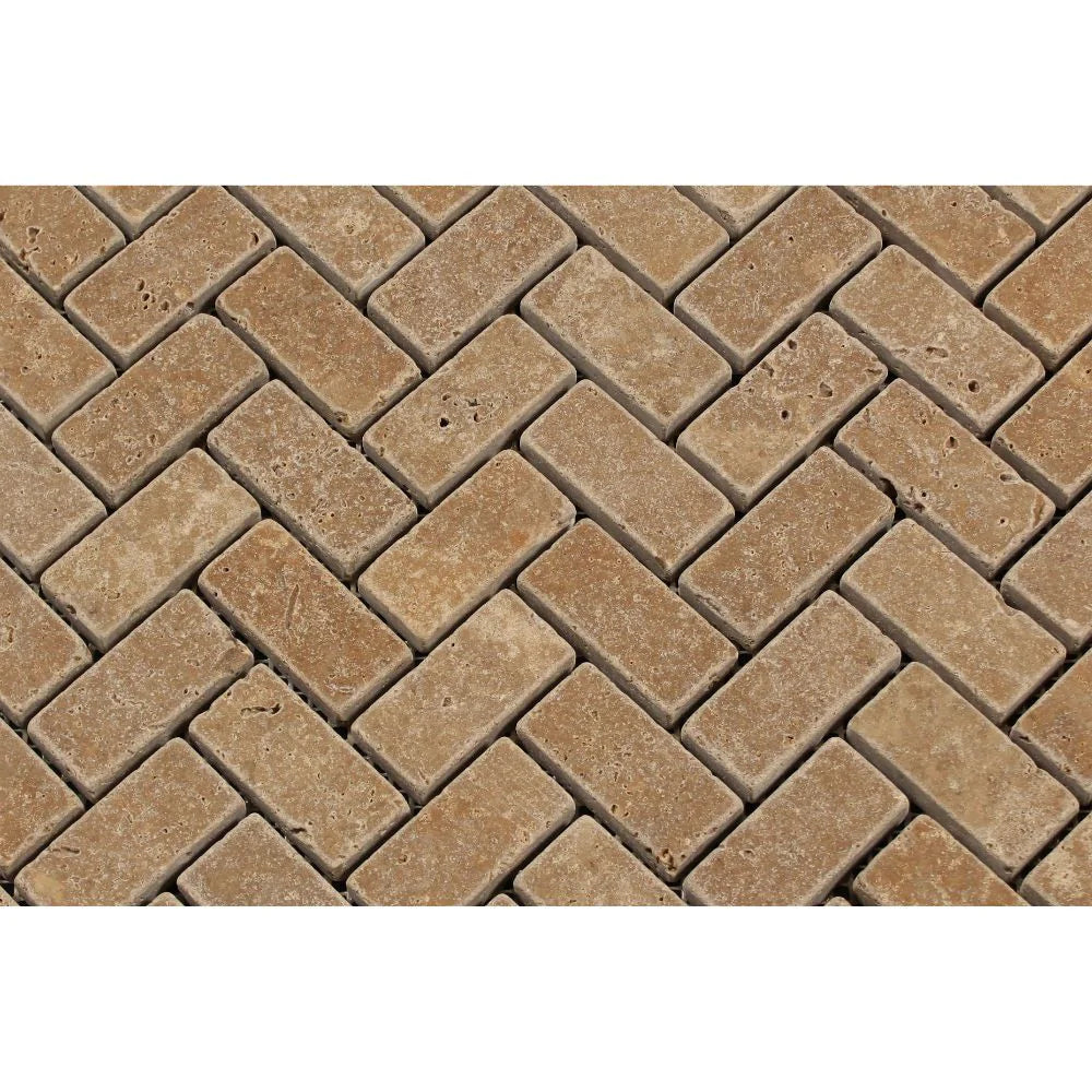 Closeup of tumbled surface and herringbone layout