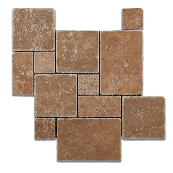 Noce Opus Pattern Tumbled Travertine Mosaic