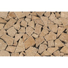 Tumbled Noce Travertine random mosaic close-up showing aged surface and layout