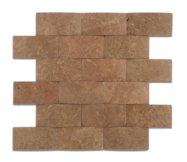 Noce Round Faced Honed Travertine Mosaic 2x4