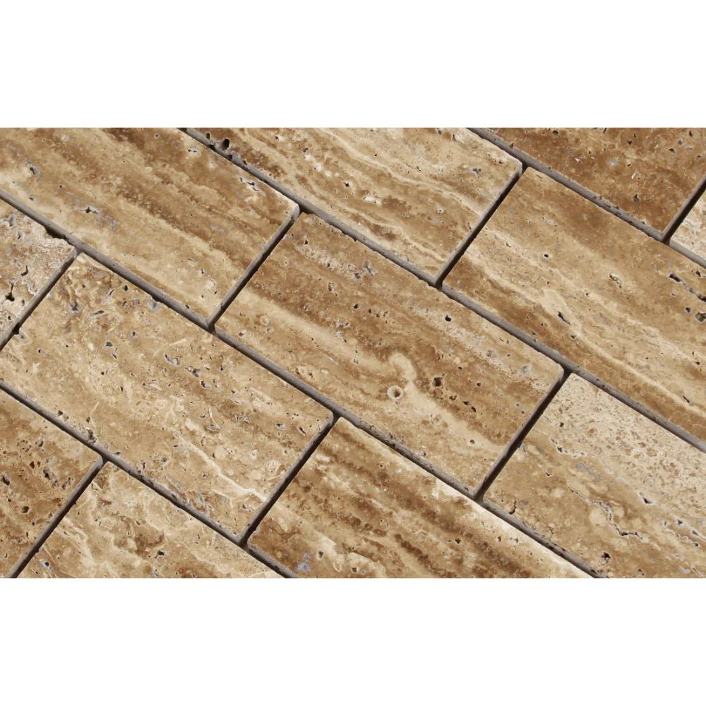 honed travertine subway mosaic sheet