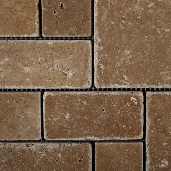 Chocolate tumbled travertine mosaic tile