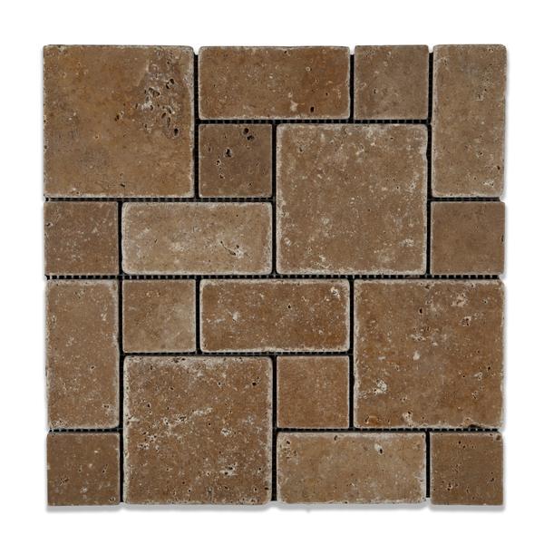 Noce Versailles Pattern Tumbled Travertine Mosaic