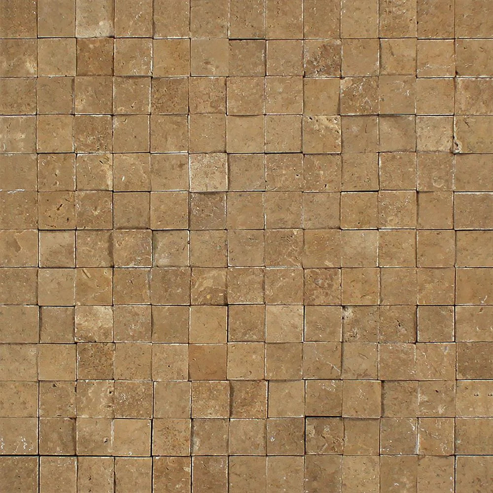 Noche Travertine 1x1 Splitface Mosaic – brown and chocolate tones in rough texture