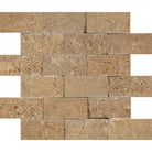 Flat view of Noche Travertine 2x4 Split Face Mosaic, 12x12 mesh sheet in chocolate tones