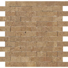 Flat view of Noche Travertine 1x2 Splitface Mosaic in dark brown and chocolate tones