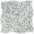 Flat view of Paledian Bianco Mare Marble Tumbled Mosaic Tile, 12x12 mesh sheet in beige and ivory