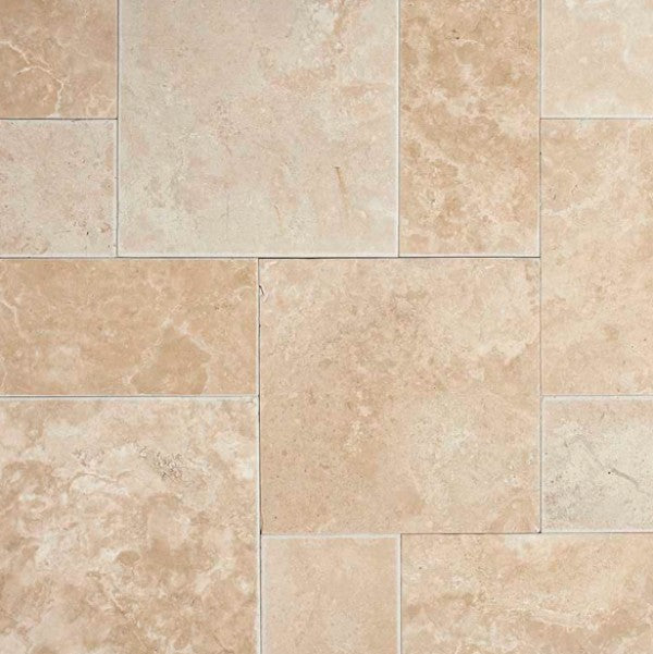 Paredon Travertine Pavers in Versailles pattern with tumbled finish

