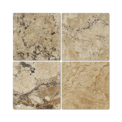 Tumbled edge detail of Philadelphia travertine 12x12 tile