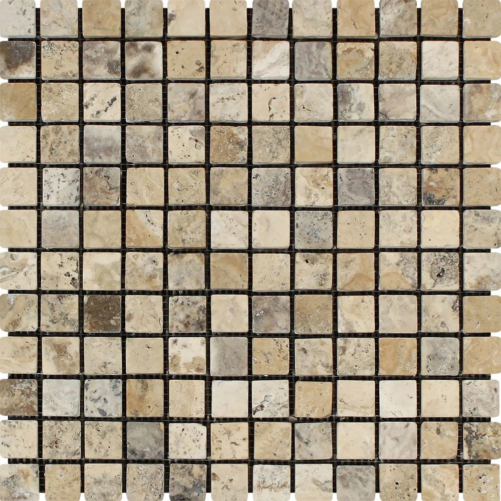 Philadelphia Tumbled Mosaic Travertine 1x1