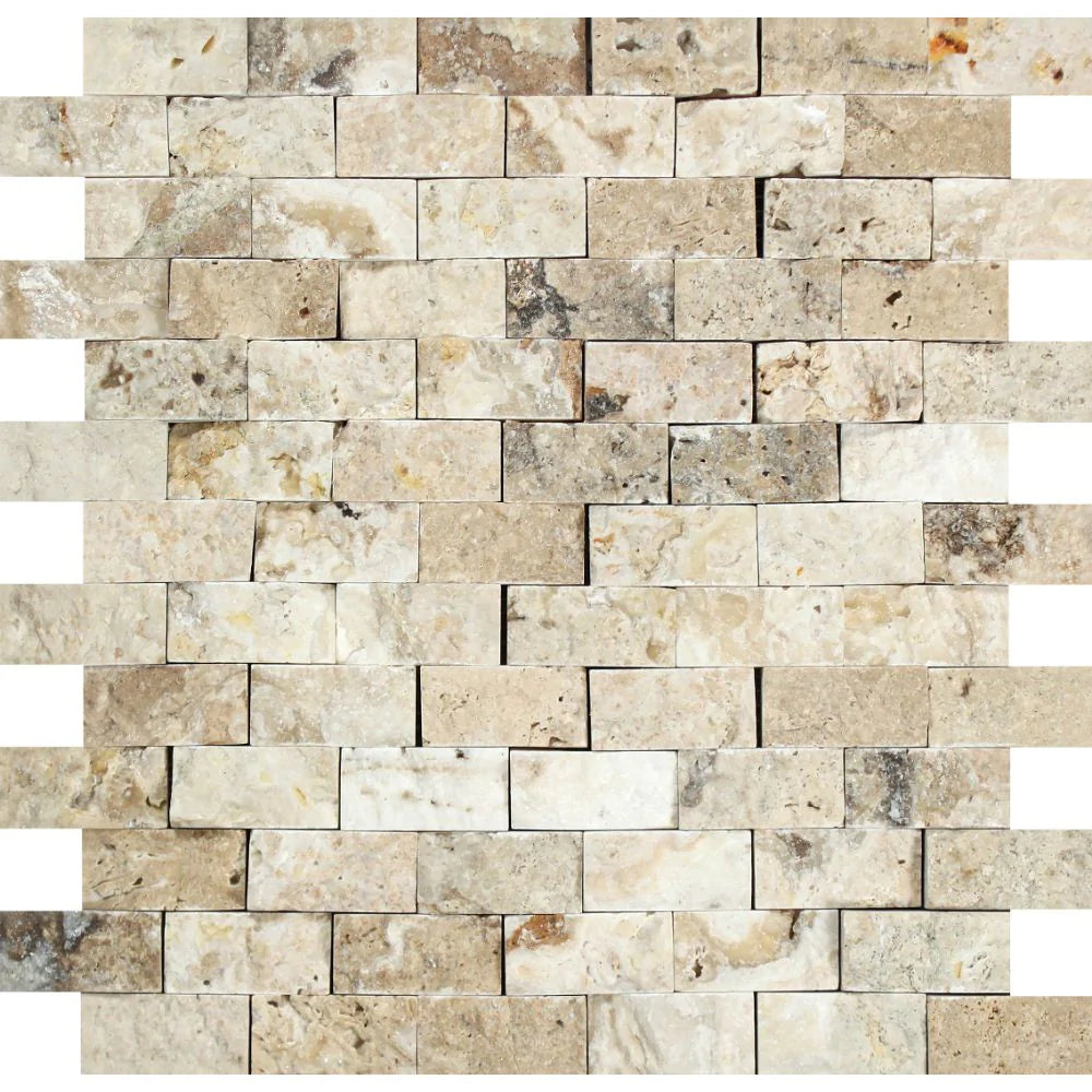 Philadelphia Split Face Travertine Mosaic 1x2