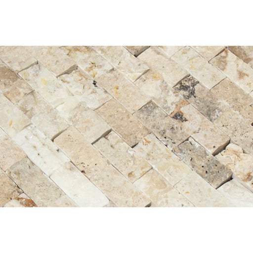 Close-up texture of 1x2 split face Philadelphia travertine mosaic