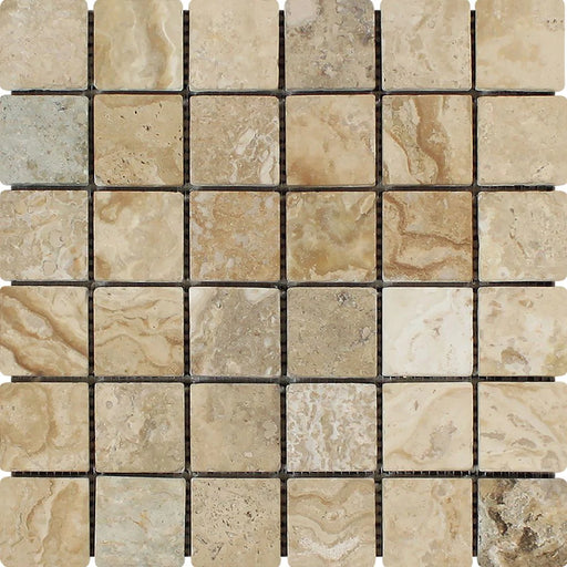 Philadelphia Travertine 2x2 tumbled mosaic tile on mesh
