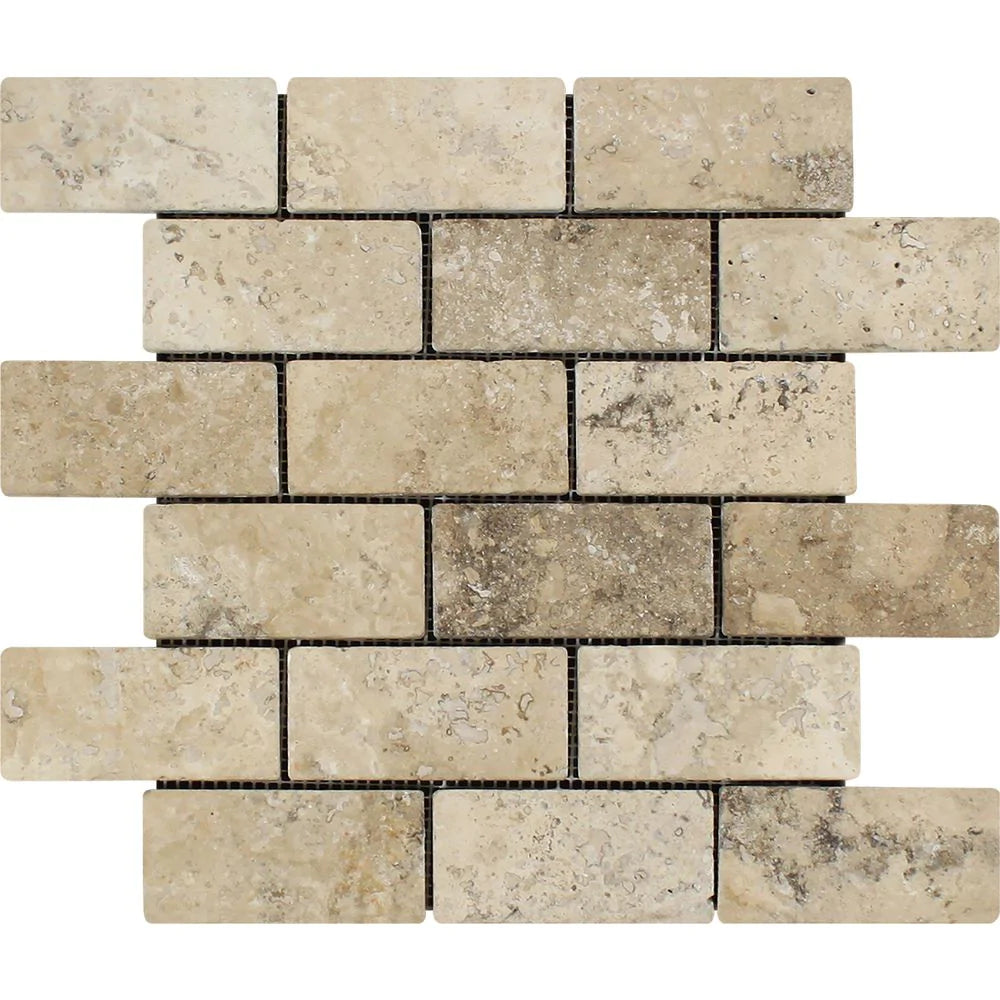 Philadelphia Brick Tumbled  Travertine Mosaic 2x4