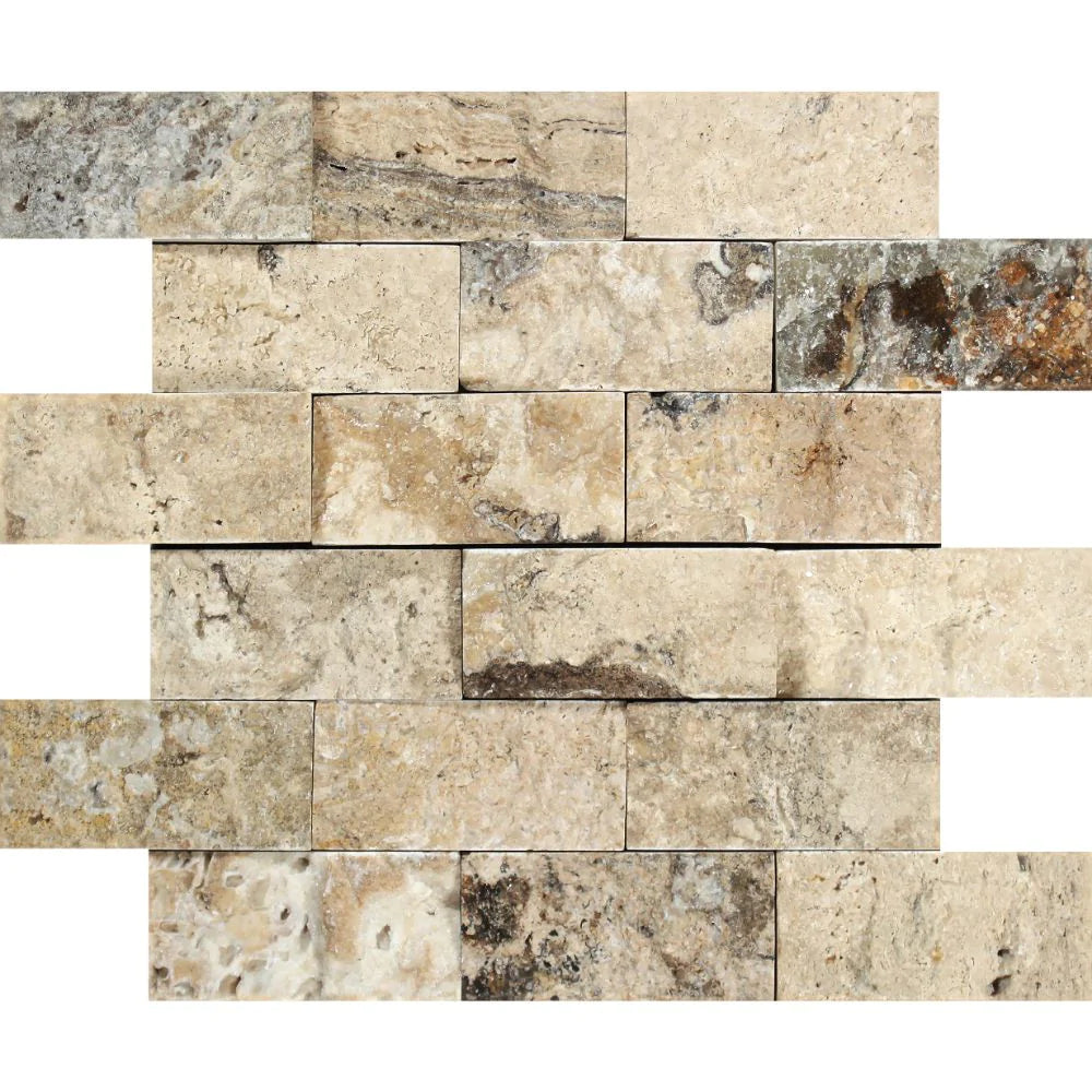 Philadelphia Split Face Travertine Mosaic 2x4