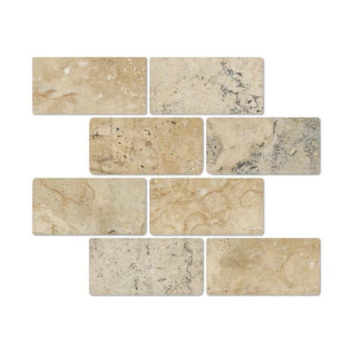 Textured surface of tumbled travertine 3x6 tile