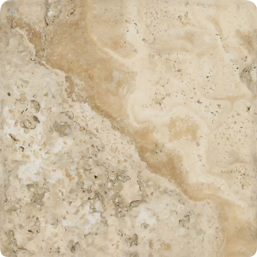 Surface texture and edges of 4x4 Philadelphia travertine tile