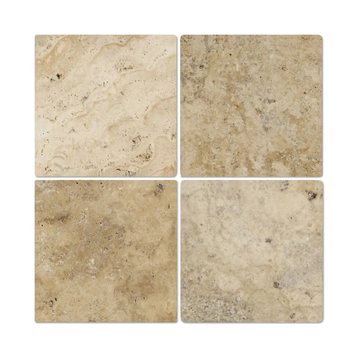 Detail of tumbled edge on 6x6 travertine tile