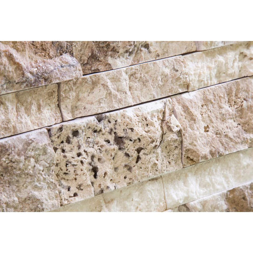 Textured surface detail of 6x24 Philadelphia Travertine ledger