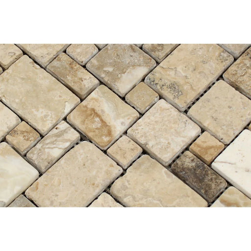 Detail of tumbled surface and interlocking edge of Philadelphia travertine