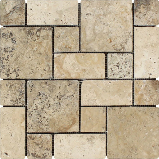 Philadelphia Travertine Mini Versailles mosaic tile sheet