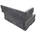 Flat view of Premium Black Slate Stacked Stone Corner in split face finish, 6x12x6