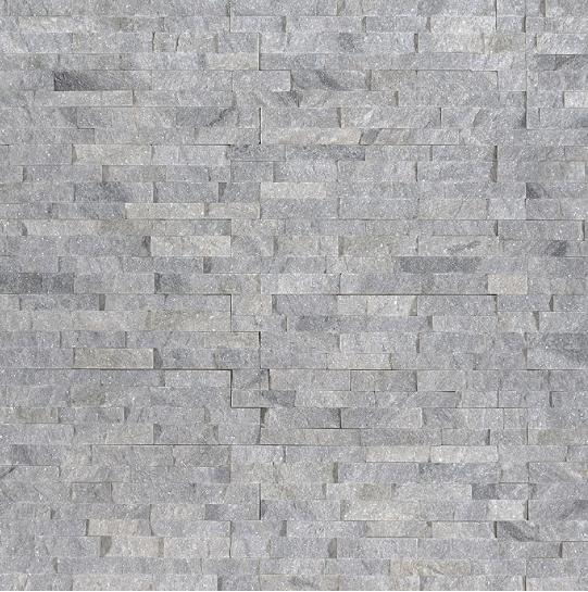 Flat top view of Rockmount Sky Gray Mini quartzite panel with split face texture