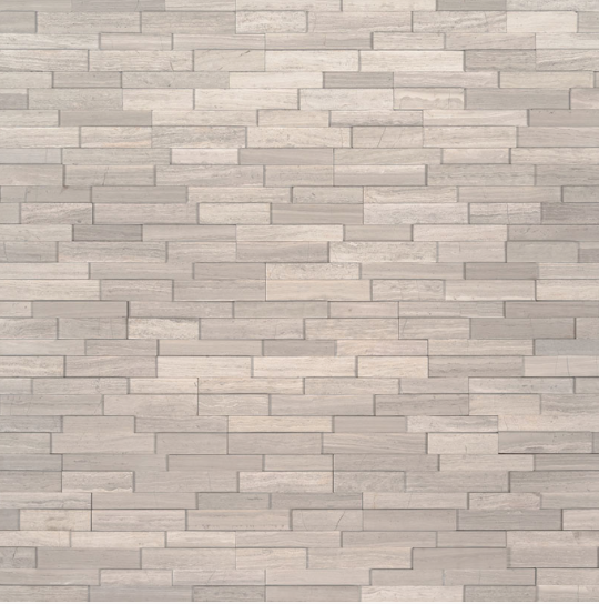 Flat view of Rockmount White Oak 3D Mini marble panel showing clean stepped cuts and veining