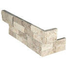 Flat view of Roman Beige Travertine Stacked Stone Corner in split face finish, 6x18x6