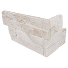 Flat view of Royal White Quartzite Stacked Stone Corner in split face finish, 6x12x6