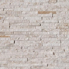 Top view of Royal White Quartzite stacked stone panels with split face texture in 6x24 size