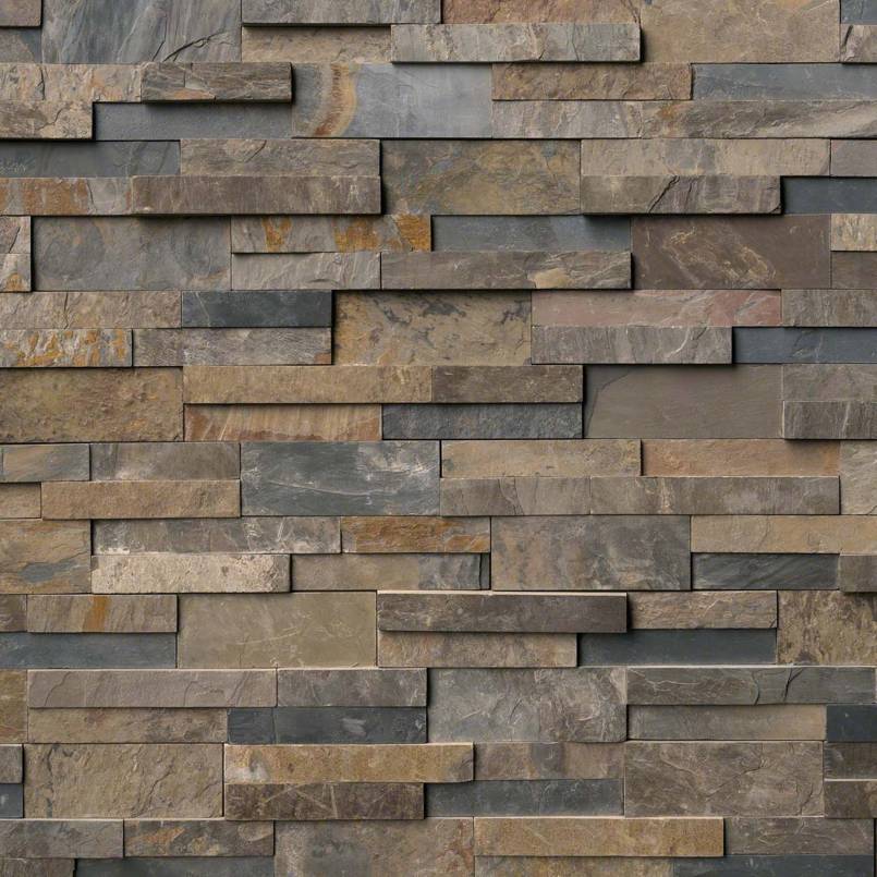 Flat lay view of Rustic Gold stacked stone panel showing natural slate texture