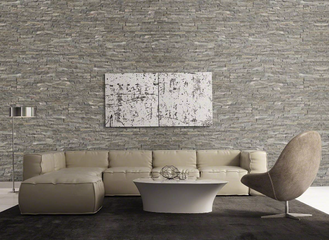 Close-up of Sage Green quartzite panel showing mica shimmer and natural variation