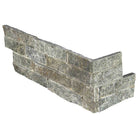 Flat view of Sage Green Quartzite Stacked Stone Corner in split face finish, 6x18x6