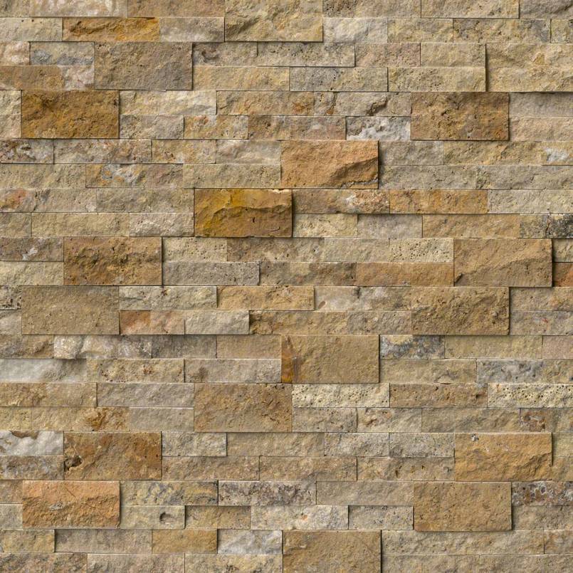 Scabas Travertine stacked stone panel 6x24 with split face finish