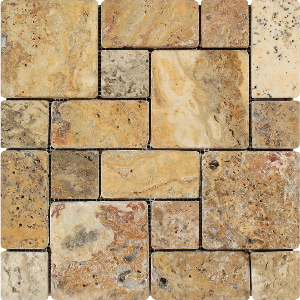 Scabos Mini Pattern Tumbled Travertine Mosaic