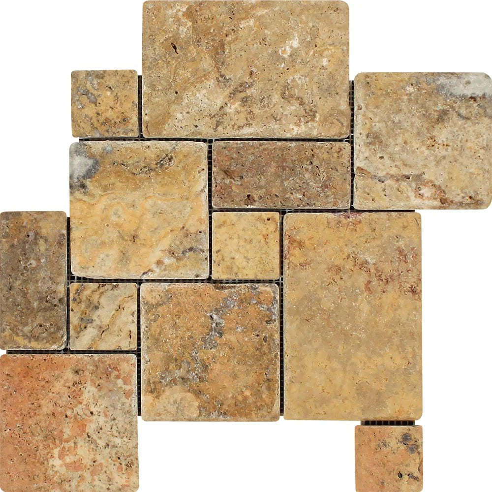 Scabos Opus Pattern Tumbled Travertine Mosaic