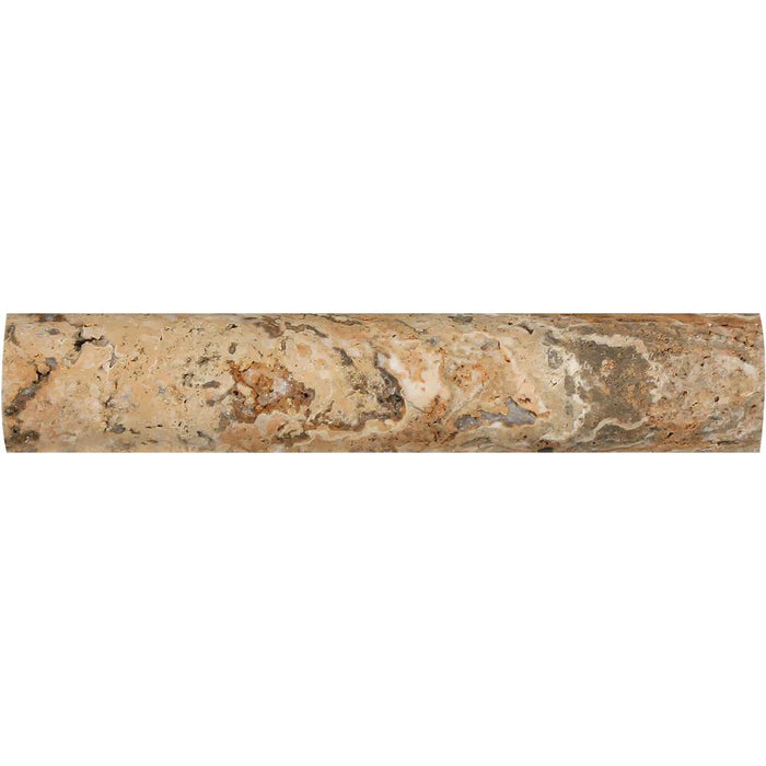 Close-up of curved quarter round edge in Scabos travertine