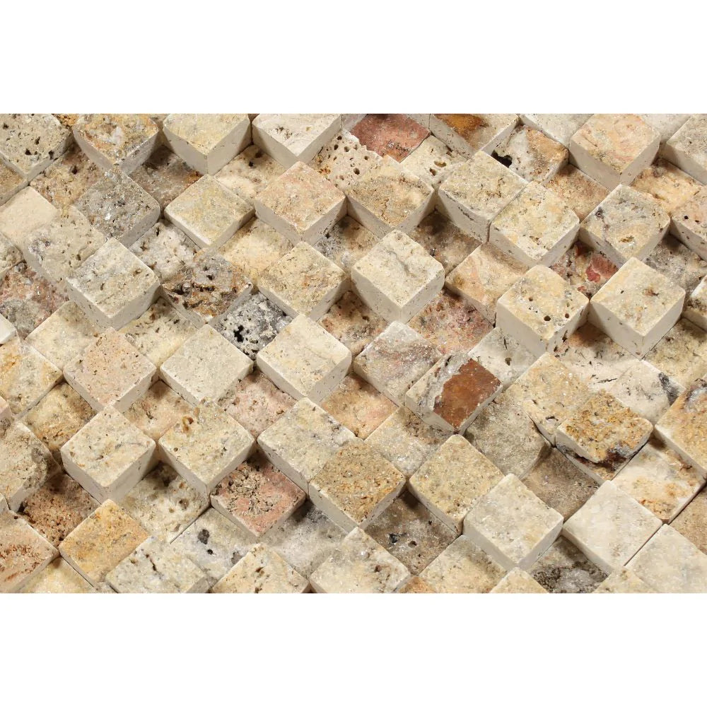 3D texture detail of Scabos Travertine mosaic with split face finish