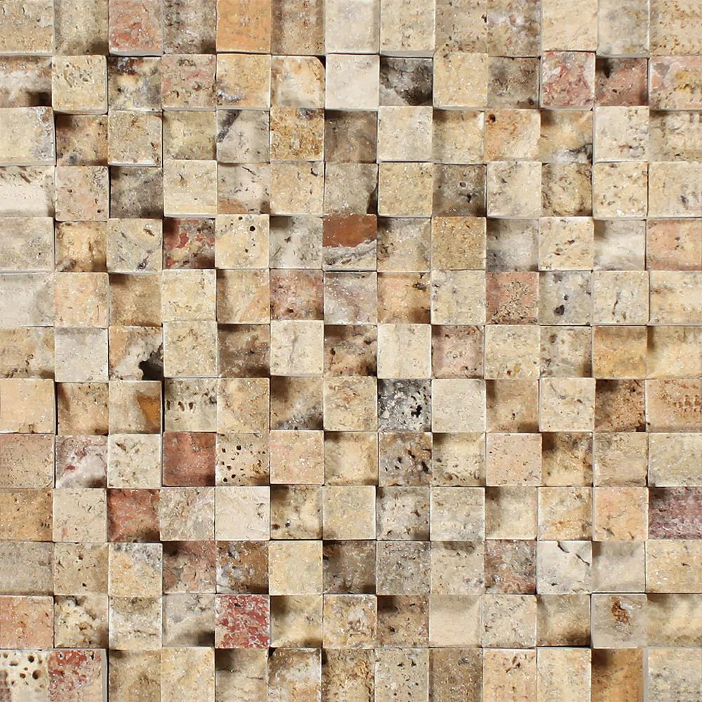 Scabos 3D Split Face Travertine Mosaic 1x1