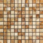 Scabos Travertine 1x1 Polished Mosaic in 12x12 mesh sheet layout