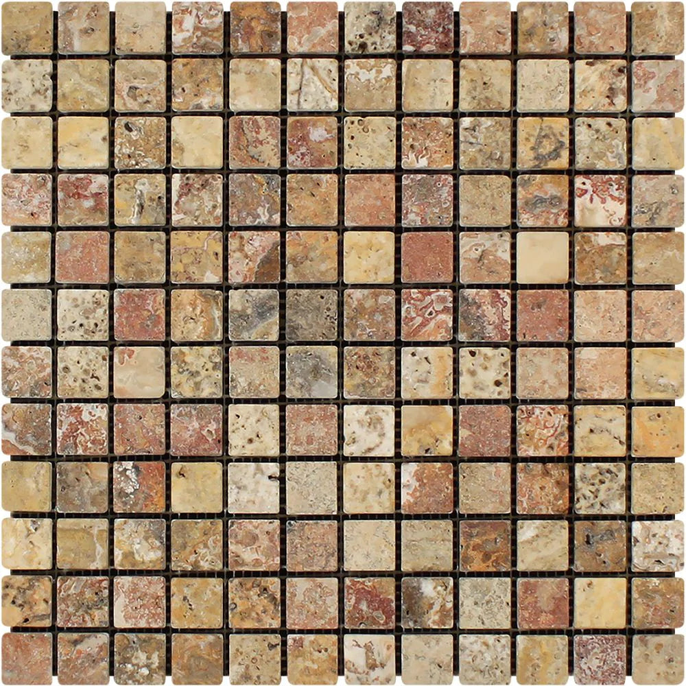 Scabos Tumbled Travertine Mosaic 1x1