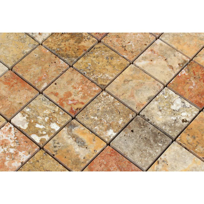 Close-up of Scabos polished 2x2 mosaic tiles showing color detail