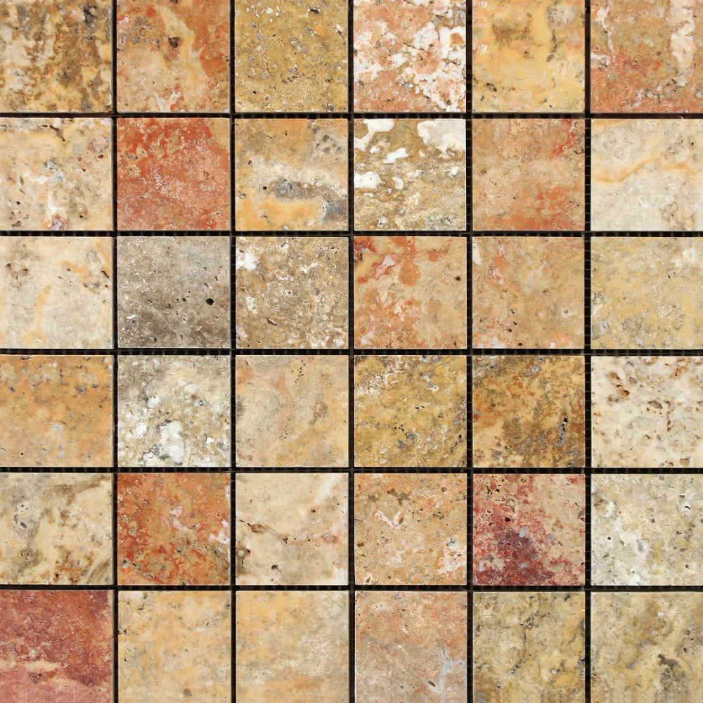 Scabos Polished Travertine Mosaic 2x2
