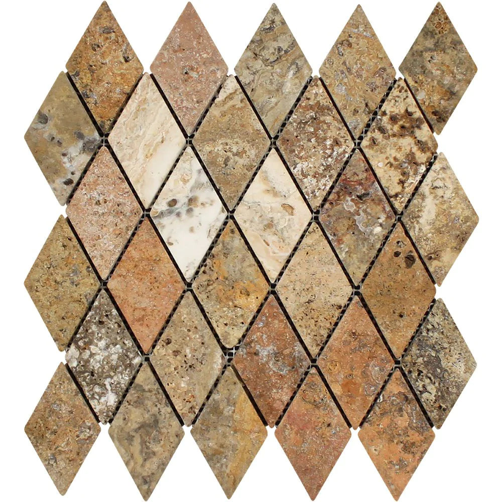 Scabos Travertine 2x4 Diamond Tumbled Mosaic Sheet