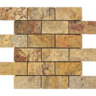 Scabos Travertine 2x4 Tumbled Mosaic Sheet