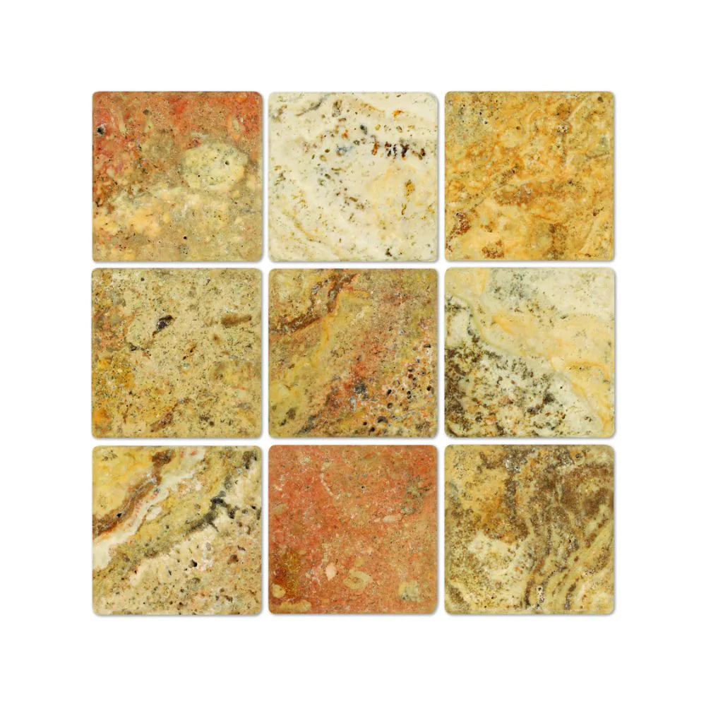 scabos travertine tumbled 4x4 tile sheet